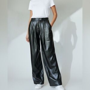 Barney’s NY X Forever 21 Pants Black Faux Leather Wide Leg Pleated Trousers XS